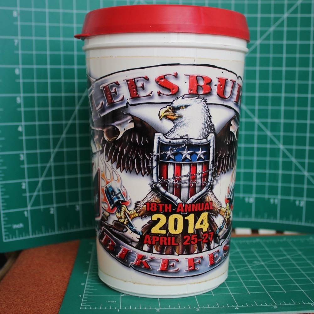 Budweiser Leesburg Bikefest 2014 18th Annual Plastic Travel Mug Eagle Red Lid